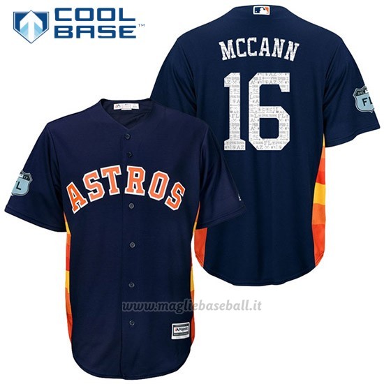 Maglia Baseball Uomo Houston Astros Brian Mccann Blu 2017 Allenamento Primaverile Cool Base